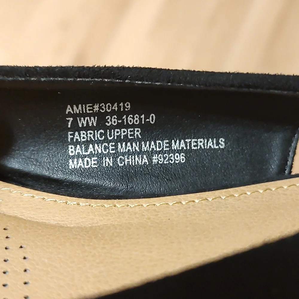 Comfortview Amie Faux Suede Slingback Flats Black Bow Accent Square Toe Size 7WW